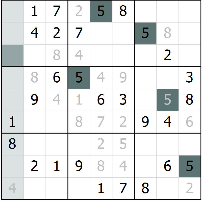 Position des candidats pour la solution de la Gr 35 page 37 du magazine de sudoku Success n° 007