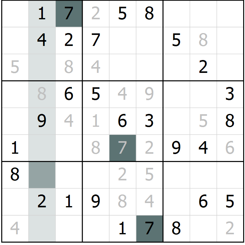Position des candidats pour la solution de la Gr 35 page 37 du magazine de sudoku Success n° 007