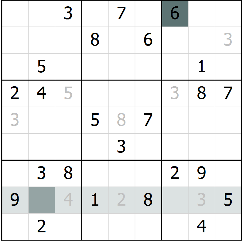 Position des candidats pour la solution de la Gr 36 page 38 du magazine de sudoku Success n° 007