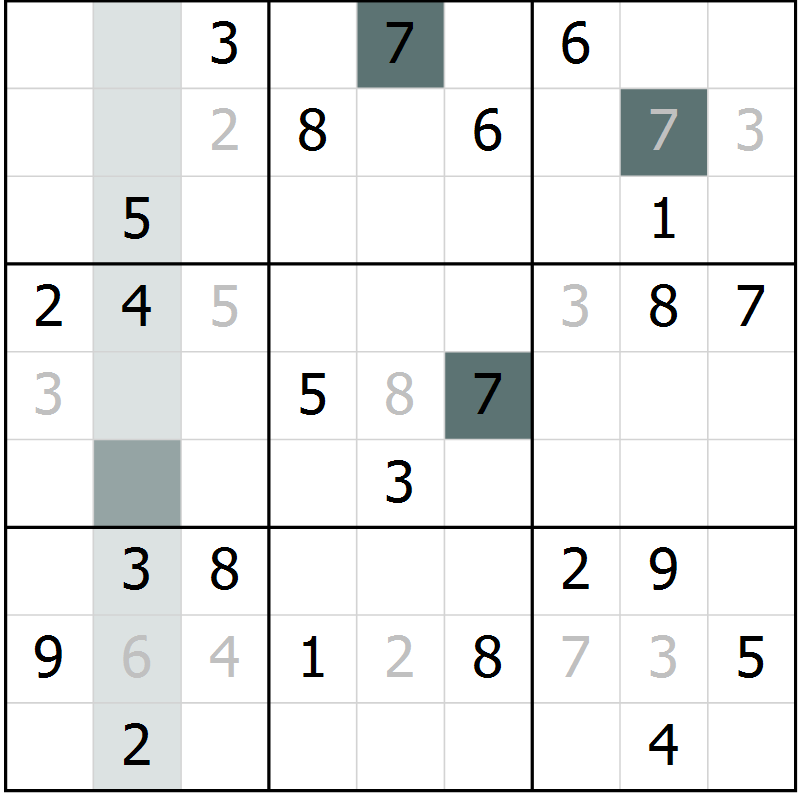 Position des candidats pour la solution de la Gr 36 page 38 du magazine de sudoku Success n° 007