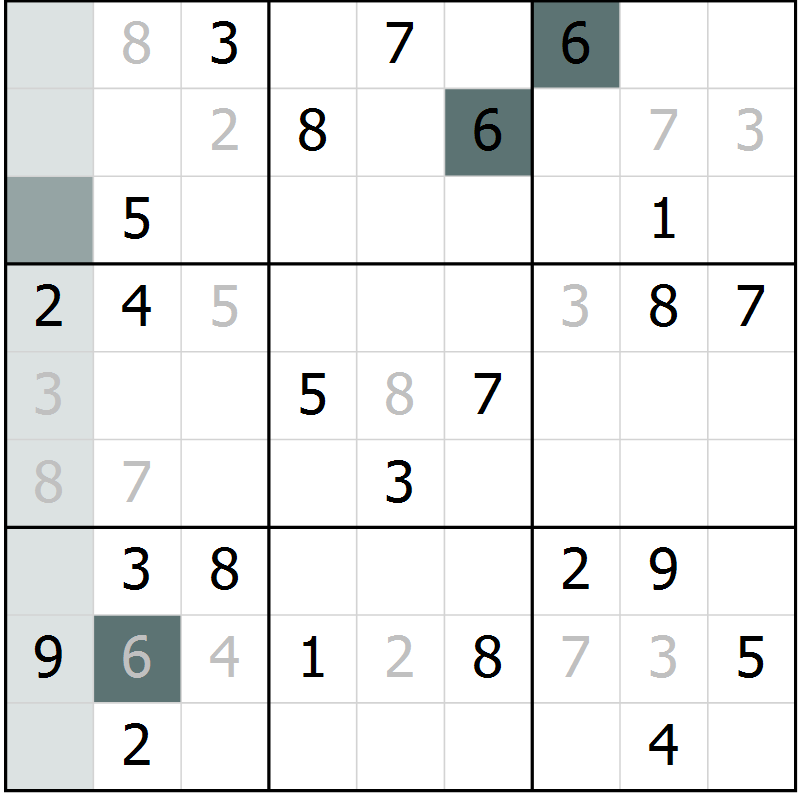 Position des candidats pour la solution de la Gr 36 page 38 du magazine de sudoku Success n° 007