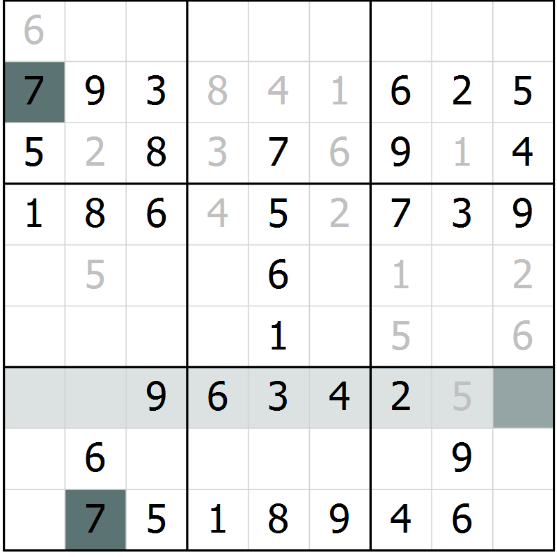 Position des candidats pour la solution de la Gr 38 page 40 du magazine de sudoku Success n° 007