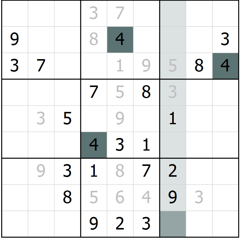 Position des candidats pour la solution de la Gr 4 page 6 du magazine de sudoku Success n° 007