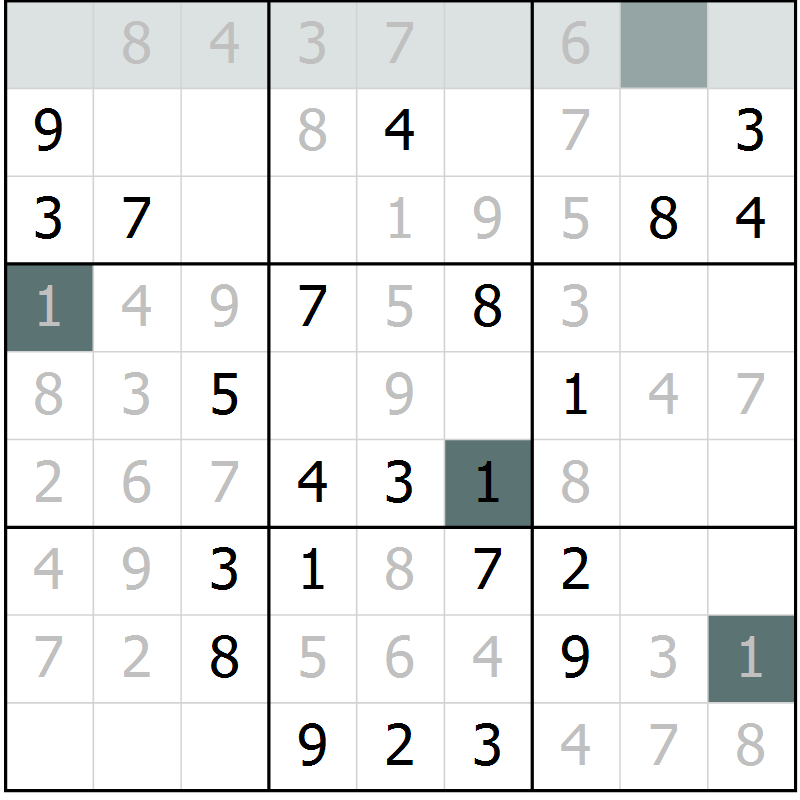 Position des candidats pour la solution de la Gr 4 page 6 du magazine de sudoku Success n° 007