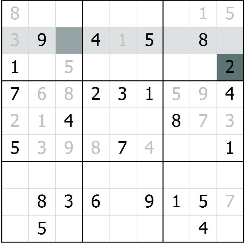 Position des candidats pour la solution de la Gr 40 page 42 du magazine de sudoku Success n° 007