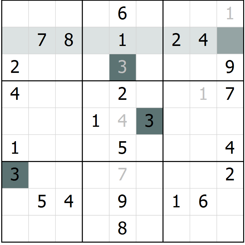 Position des candidats pour la solution de la Gr 41 page 43 du magazine de sudoku Success n° 007