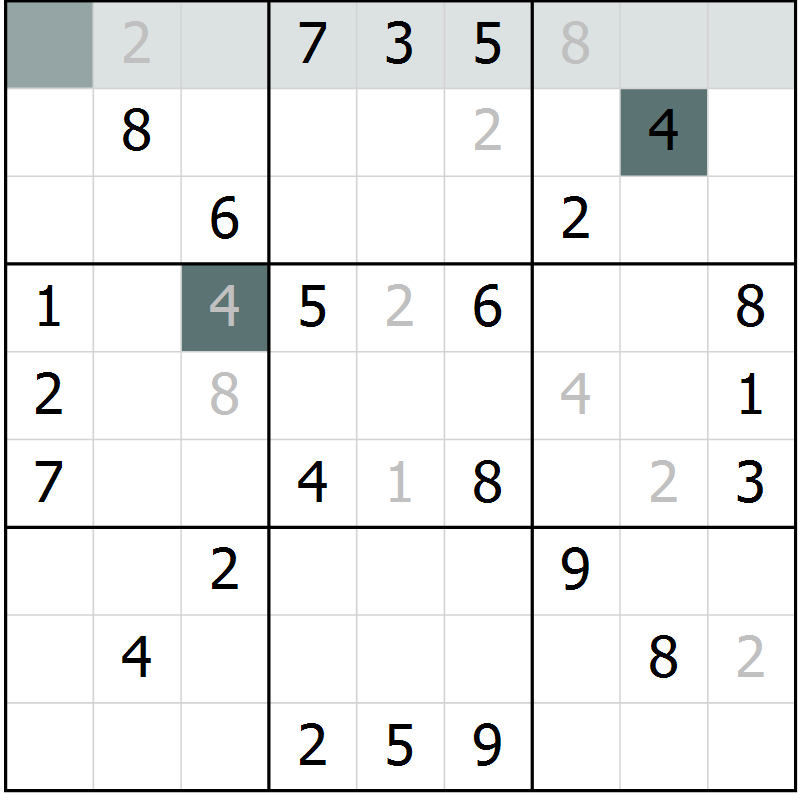 Position des candidats pour la solution de la Gr 42 page 44 du magazine de sudoku Success n° 007