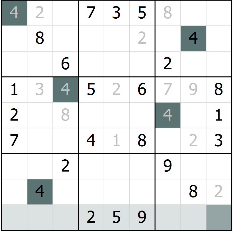 Position des candidats pour la solution de la Gr 42 page 44 du magazine de sudoku Success n° 007