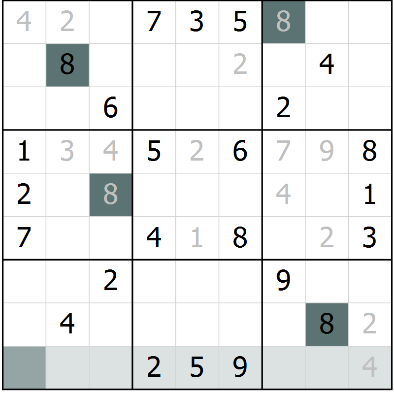 Position des candidats pour la solution de la Gr 42 page 44 du magazine de sudoku Success n° 007