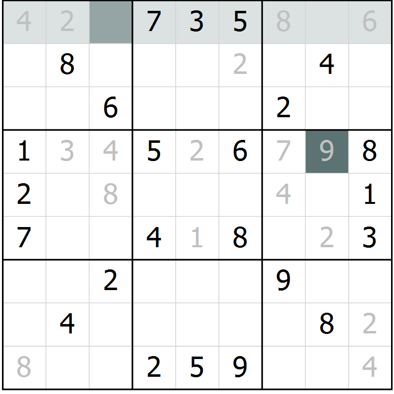 Position des candidats pour la solution de la Gr 42 page 44 du magazine de sudoku Success n° 007