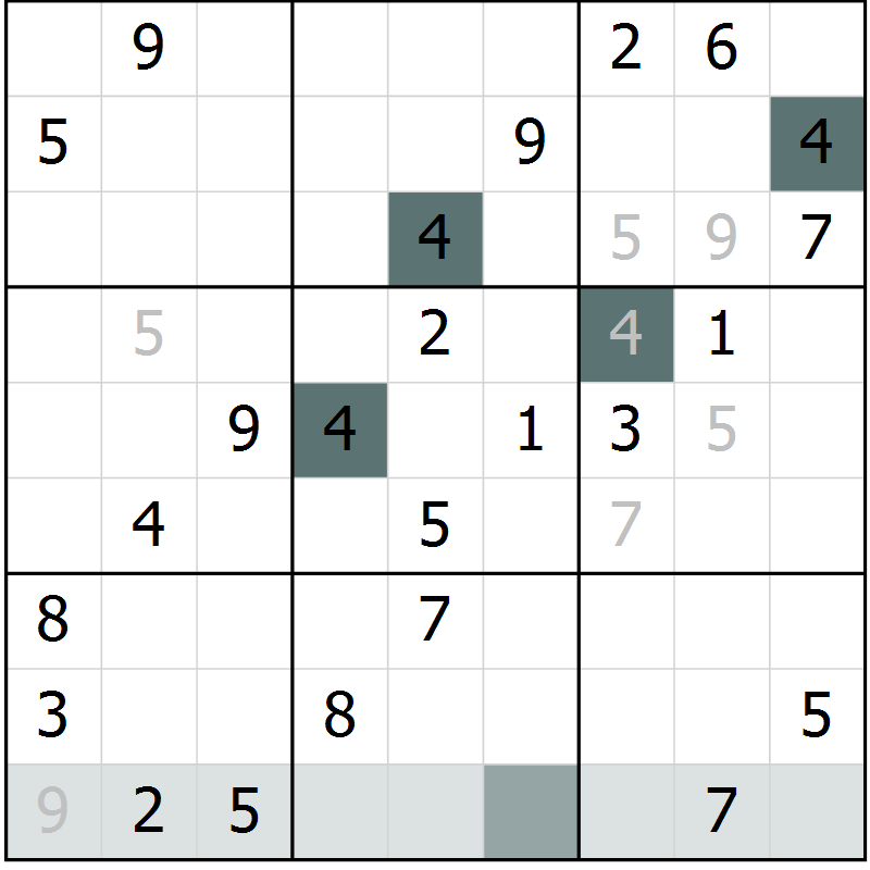 Position des candidats pour la solution de la Gr 43 page 45 du magazine de sudoku Success n° 007