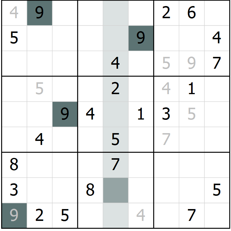 Position des candidats pour la solution de la Gr 43 page 45 du magazine de sudoku Success n° 007