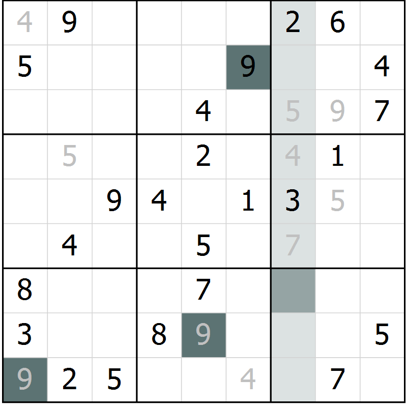 Position des candidats pour la solution de la Gr 43 page 45 du magazine de sudoku Success n° 007