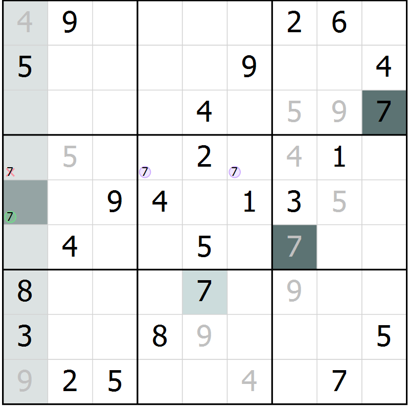 Position des candidats pour la solution de la Gr 43 page 45 du magazine de sudoku Success n° 007