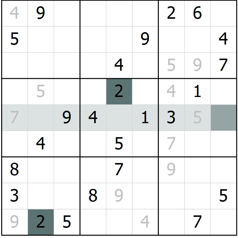 Position des candidats pour la solution de la Gr 43 page 45 du magazine de sudoku Success n° 007