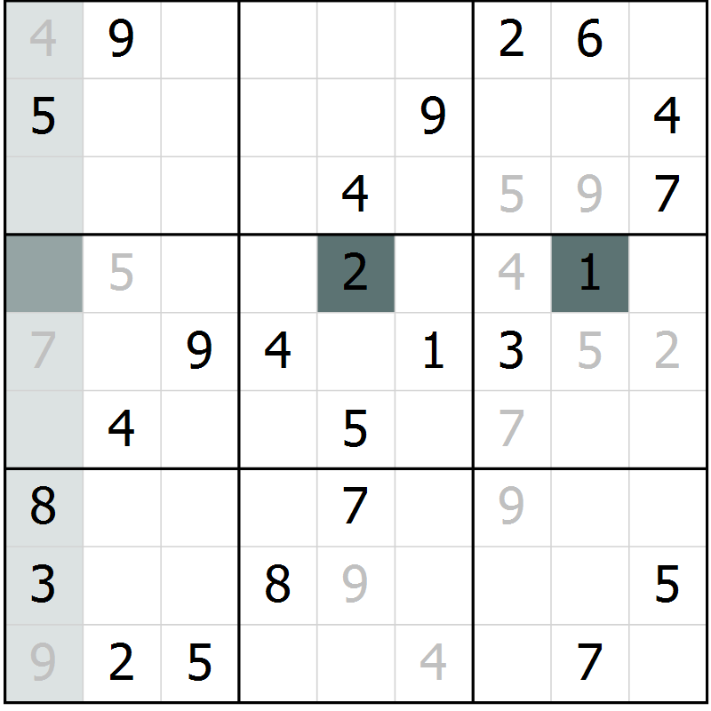 Position des candidats pour la solution de la Gr 43 page 45 du magazine de sudoku Success n° 007