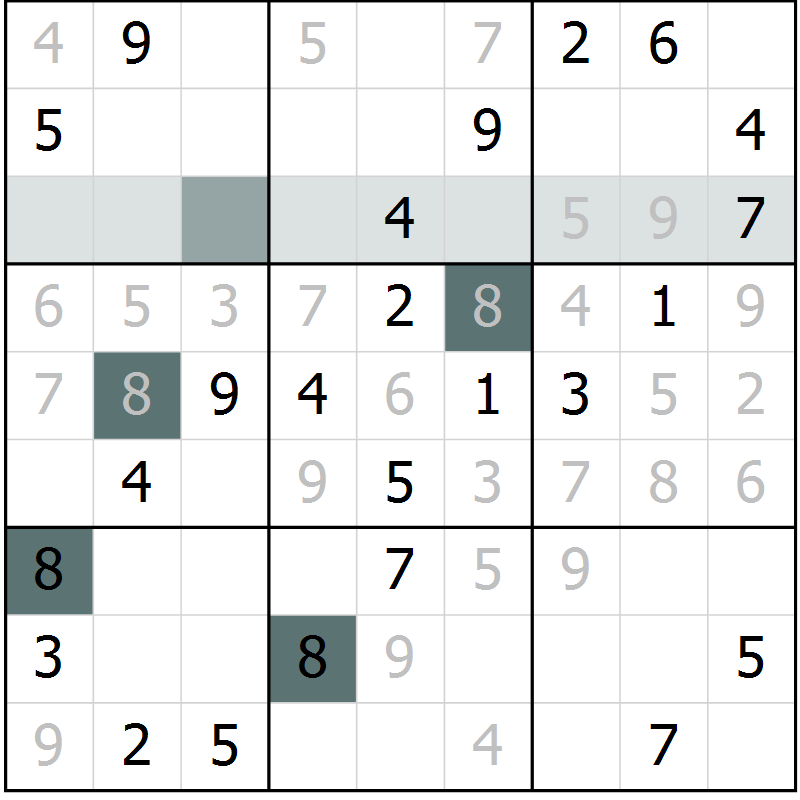 Position des candidats pour la solution de la Gr 43 page 45 du magazine de sudoku Success n° 007