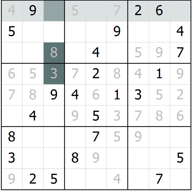 Position des candidats pour la solution de la Gr 43 page 45 du magazine de sudoku Success n° 007