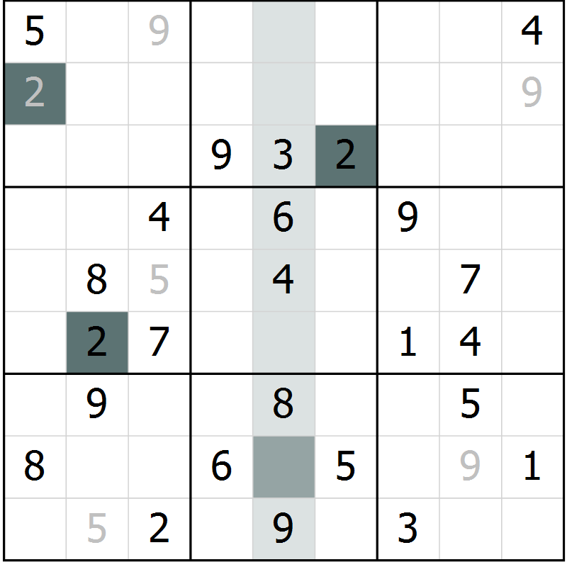 Position des candidats pour la solution de la Gr 44 page 46 du magazine de sudoku Success n° 007