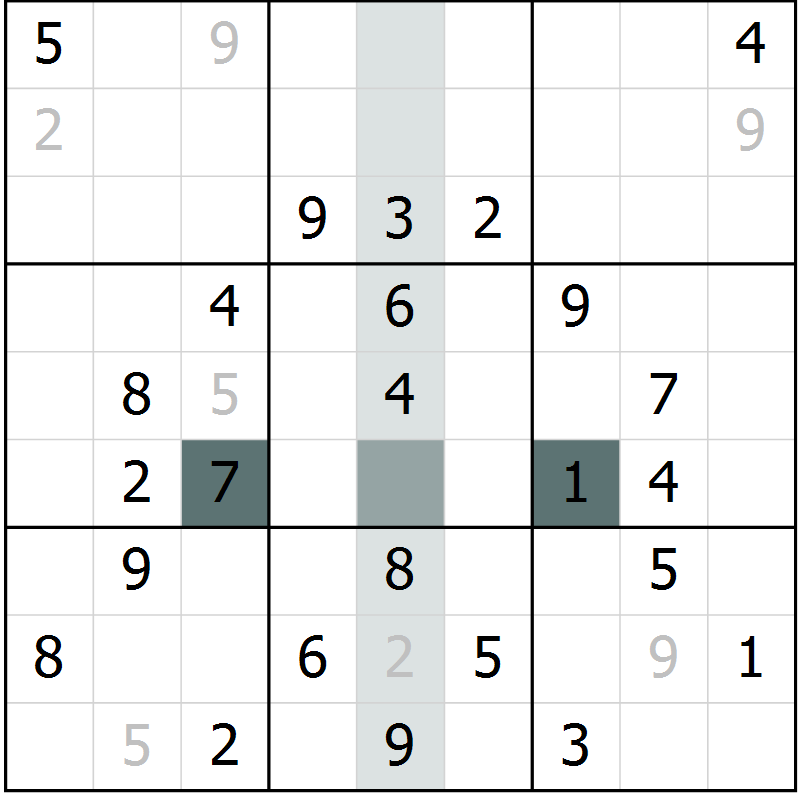 Position des candidats pour la solution de la Gr 44 page 46 du magazine de sudoku Success n° 007