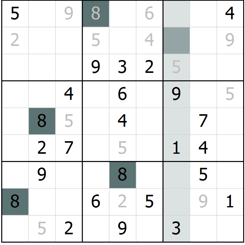 Position des candidats pour la solution de la Gr 44 page 46 du magazine de sudoku Success n° 007