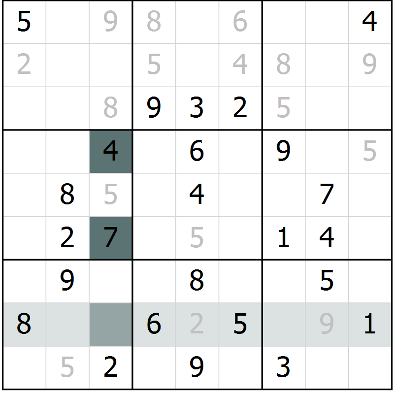 Position des candidats pour la solution de la Gr 44 page 46 du magazine de sudoku Success n° 007