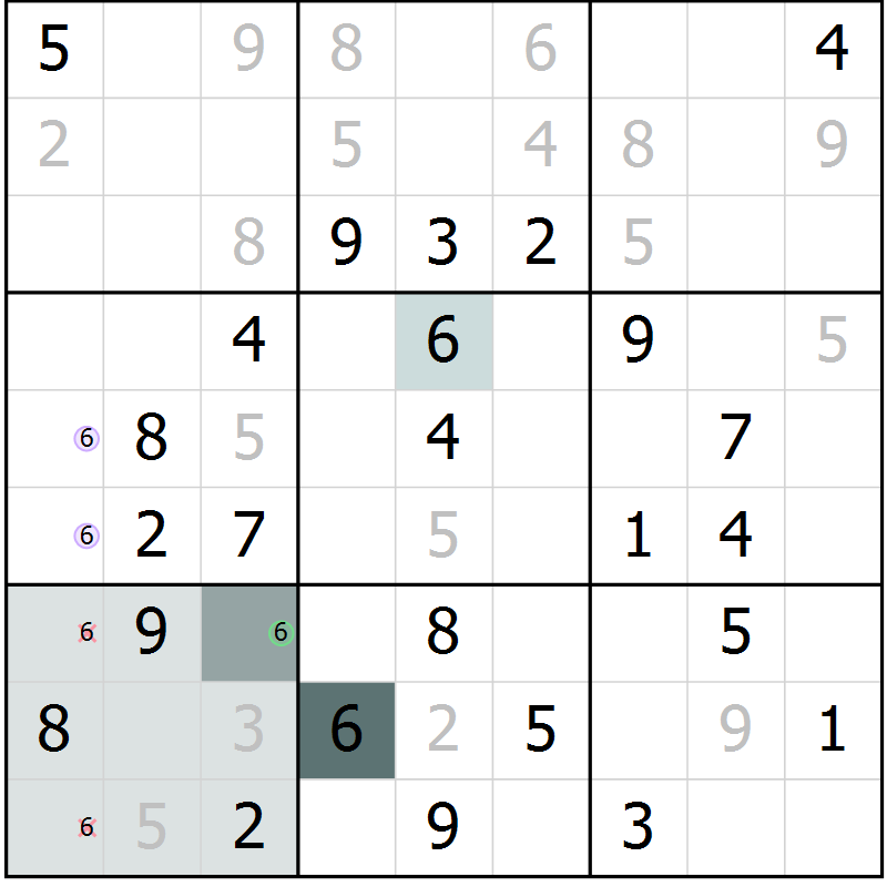 Position des candidats pour la solution de la Gr 44 page 46 du magazine de sudoku Success n° 007