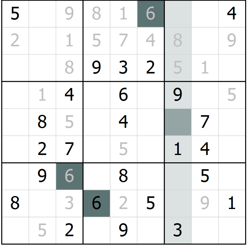 Position des candidats pour la solution de la Gr 44 page 46 du magazine de sudoku Success n° 007