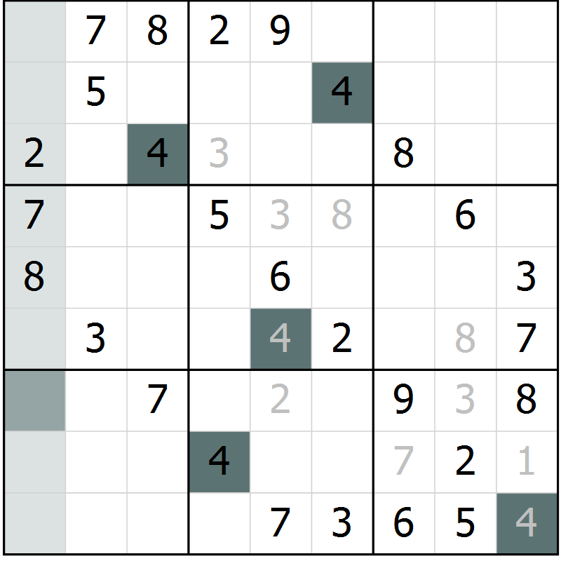 Position des candidats pour la solution de la Gr 45 page 47 du magazine de sudoku Success n° 007