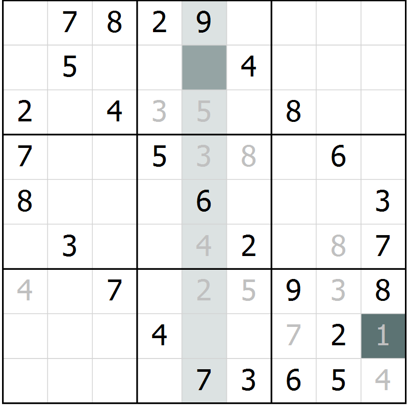 Position des candidats pour la solution de la Gr 45 page 47 du magazine de sudoku Success n° 007