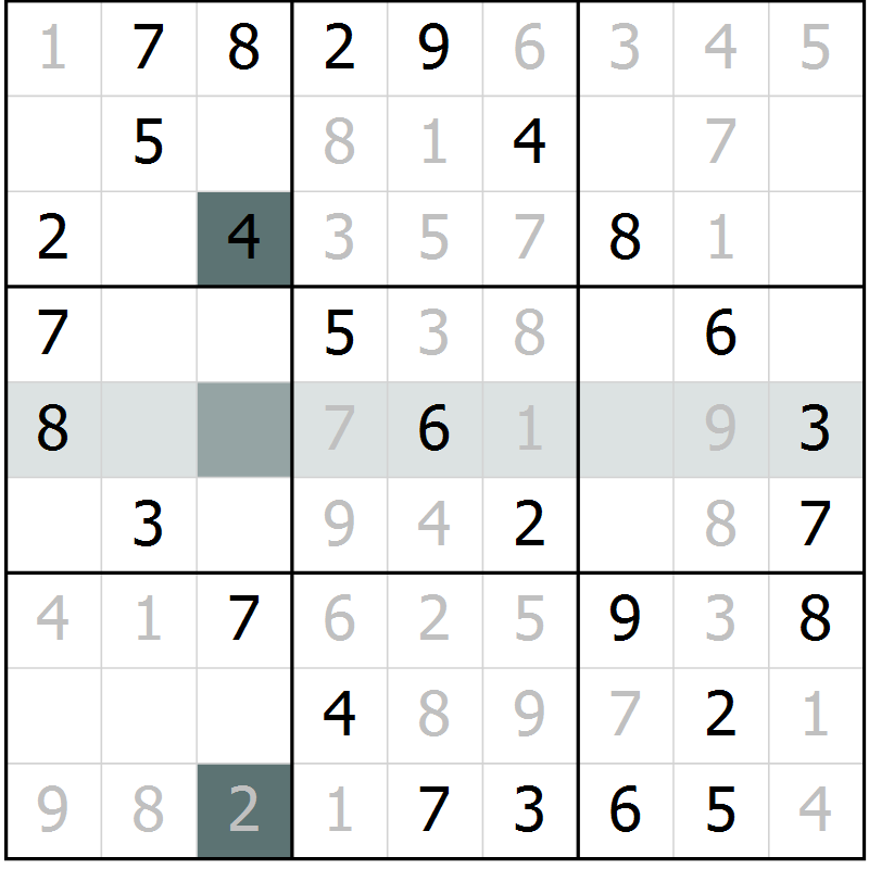 Position des candidats pour la solution de la Gr 45 page 47 du magazine de sudoku Success n° 007