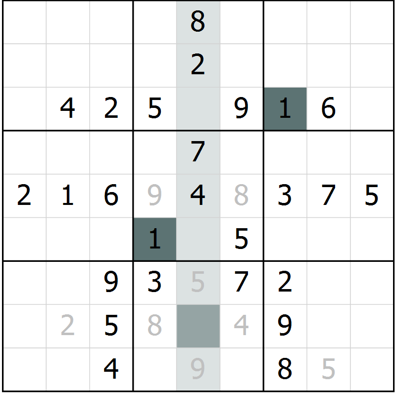 Position des candidats pour la solution de la Gr 46 page 48 du magazine de sudoku Success n° 007
