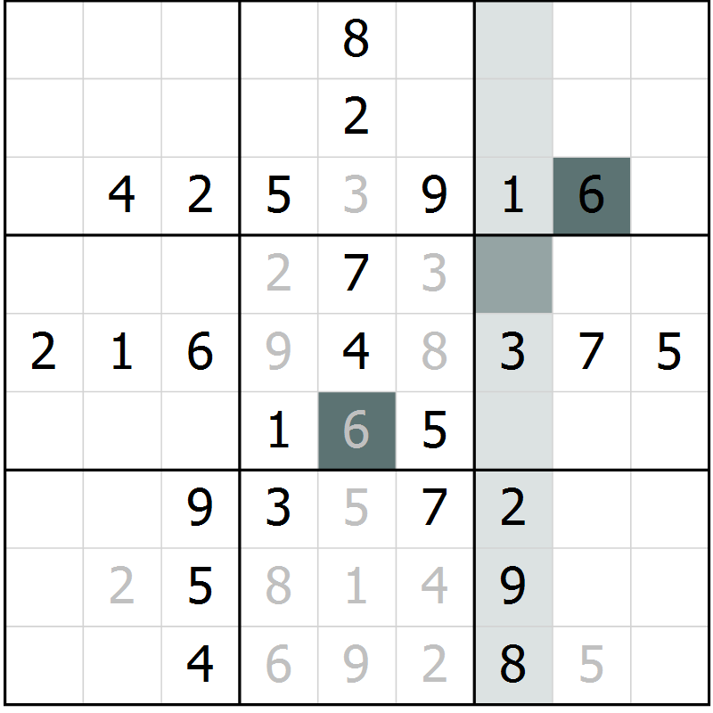 Position des candidats pour la solution de la Gr 46 page 48 du magazine de sudoku Success n° 007