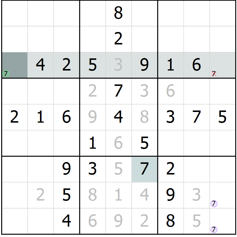 Position des candidats pour la solution de la Gr 46 page 48 du magazine de sudoku Success n° 007