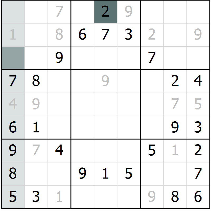Position des candidats pour la solution de la Gr 47 page 49 du magazine de sudoku Success n° 007