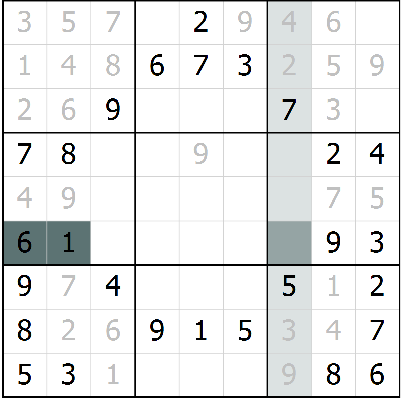 Position des candidats pour la solution de la Gr 47 page 49 du magazine de sudoku Success n° 007