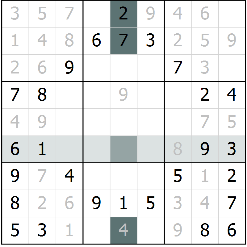 Position des candidats pour la solution de la Gr 47 page 49 du magazine de sudoku Success n° 007