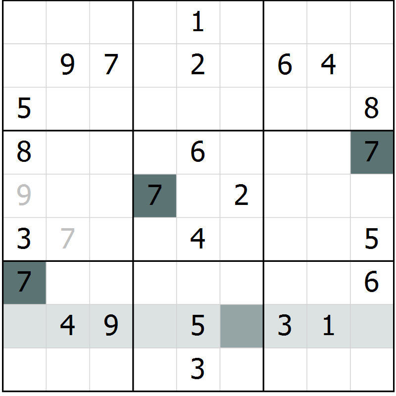 Position des candidats pour la solution de la Gr 48 page 50 du magazine de sudoku Success n° 007