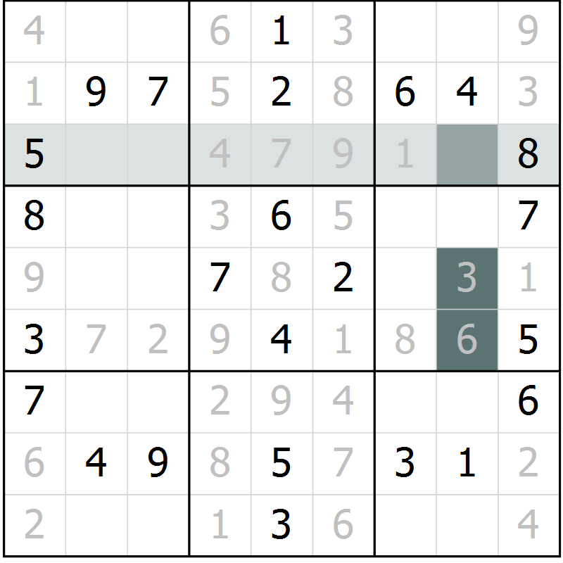 Position des candidats pour la solution de la Gr 48 page 50 du magazine de sudoku Success n° 007