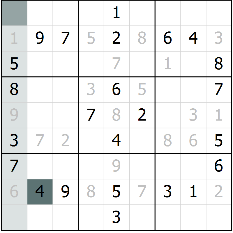 Position des candidats pour la solution de la Gr 48 page 50 du magazine de sudoku Success n° 007