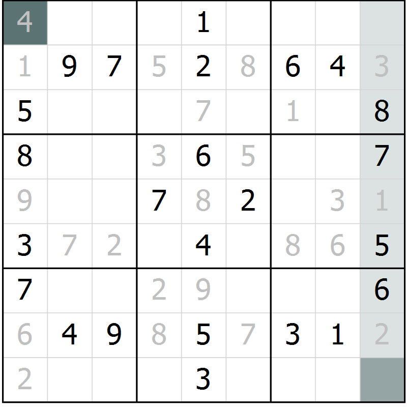 Position des candidats pour la solution de la Gr 48 page 50 du magazine de sudoku Success n° 007