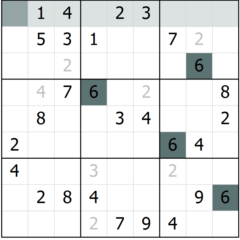 Position des candidats pour la solution de la Gr 49 page 51 du magazine de sudoku Success n° 007