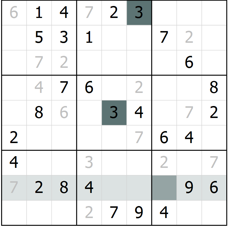 Position des candidats pour la solution de la Gr 49 page 51 du magazine de sudoku Success n° 007