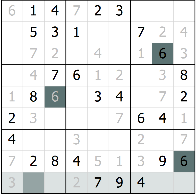 Position des candidats pour la solution de la Gr 49 page 51 du magazine de sudoku Success n° 007