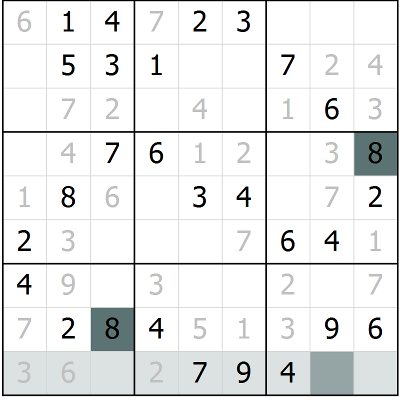 Position des candidats pour la solution de la Gr 49 page 51 du magazine de sudoku Success n° 007