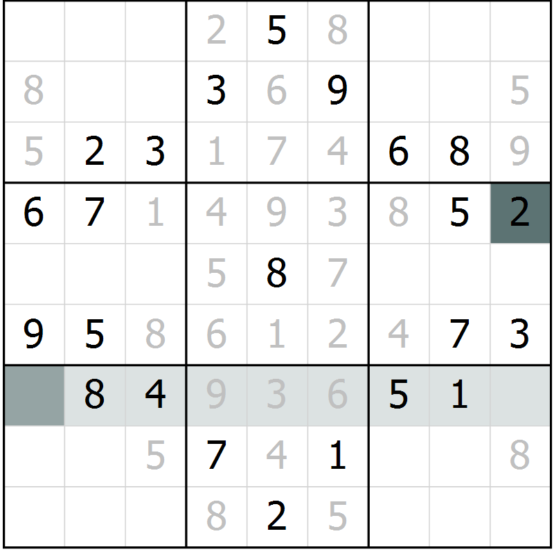 Position des candidats pour la solution de la Gr 5 page 7 du magazine de sudoku Success n° 007