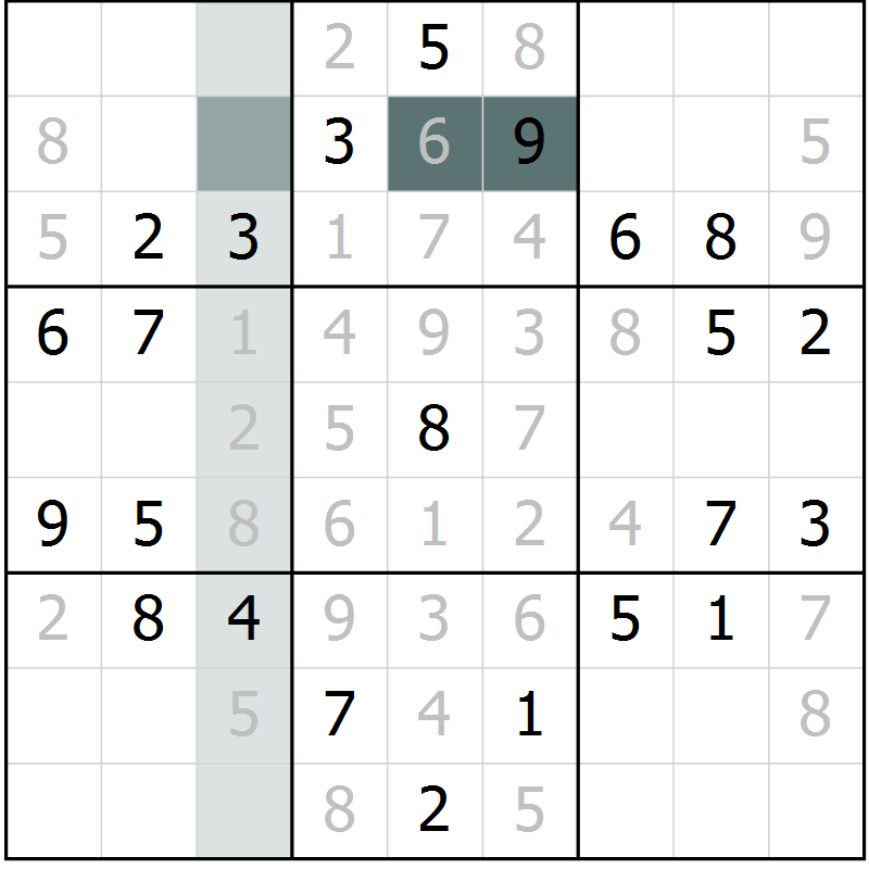Position des candidats pour la solution de la Gr 5 page 7 du magazine de sudoku Success n° 007