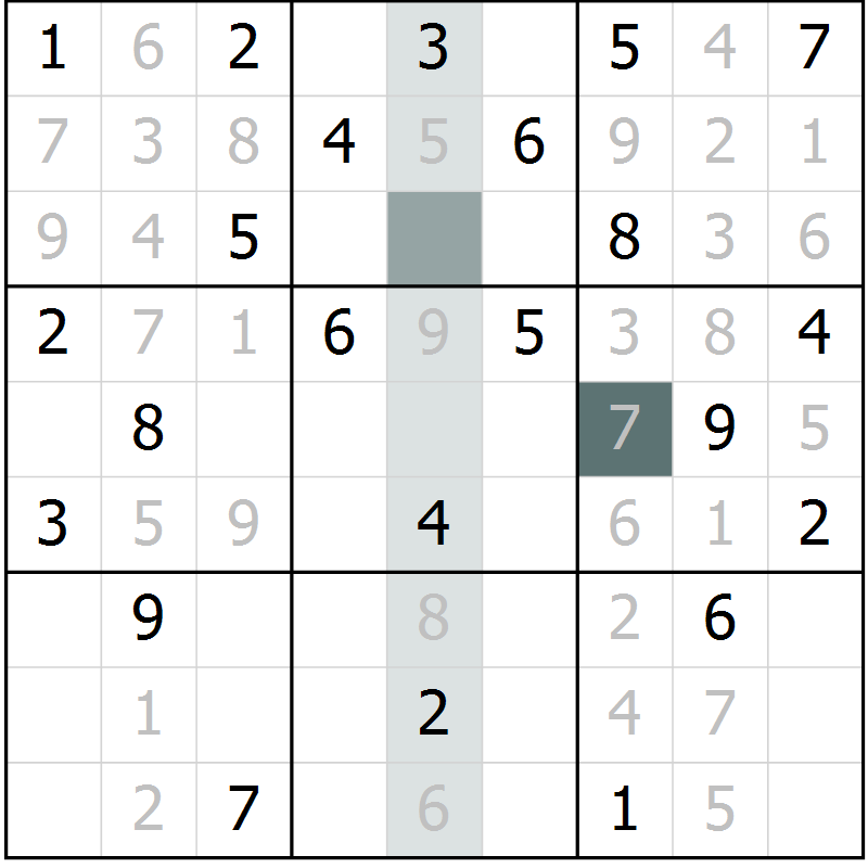 Position des candidats pour la solution de la Gr 50 page 52 du magazine de sudoku Success n° 007