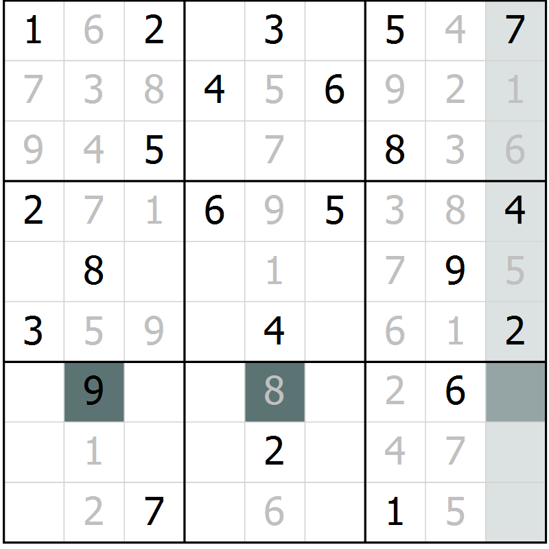 Position des candidats pour la solution de la Gr 50 page 52 du magazine de sudoku Success n° 007