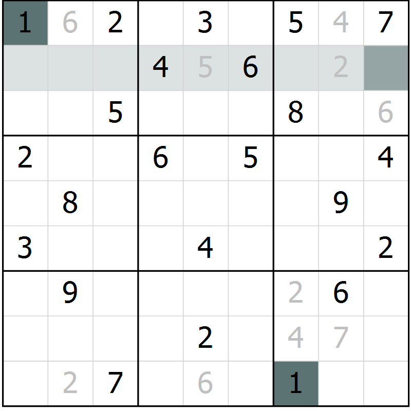 Position des candidats pour la solution de la Gr 50 page 52 du magazine de sudoku Success n° 007